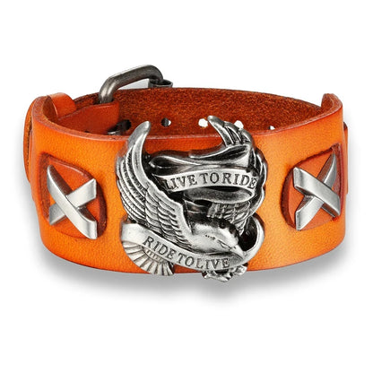 Genuine Leather Live to Ride--Ride to Live Bracelet - Bikers Jewelry