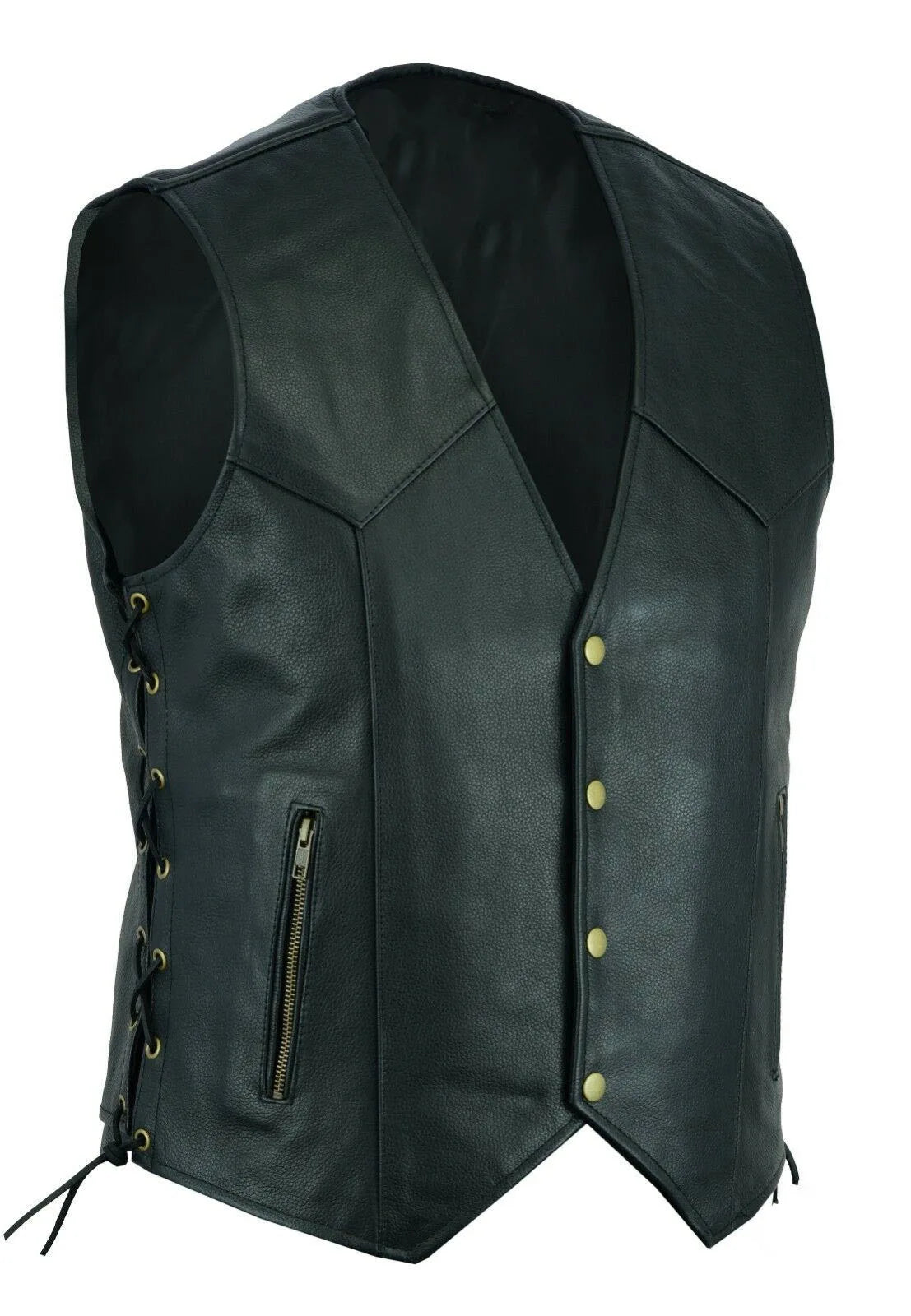 Men's Leather Motorcycle Vest - Bikers Black Sleeveless Jacket 2024