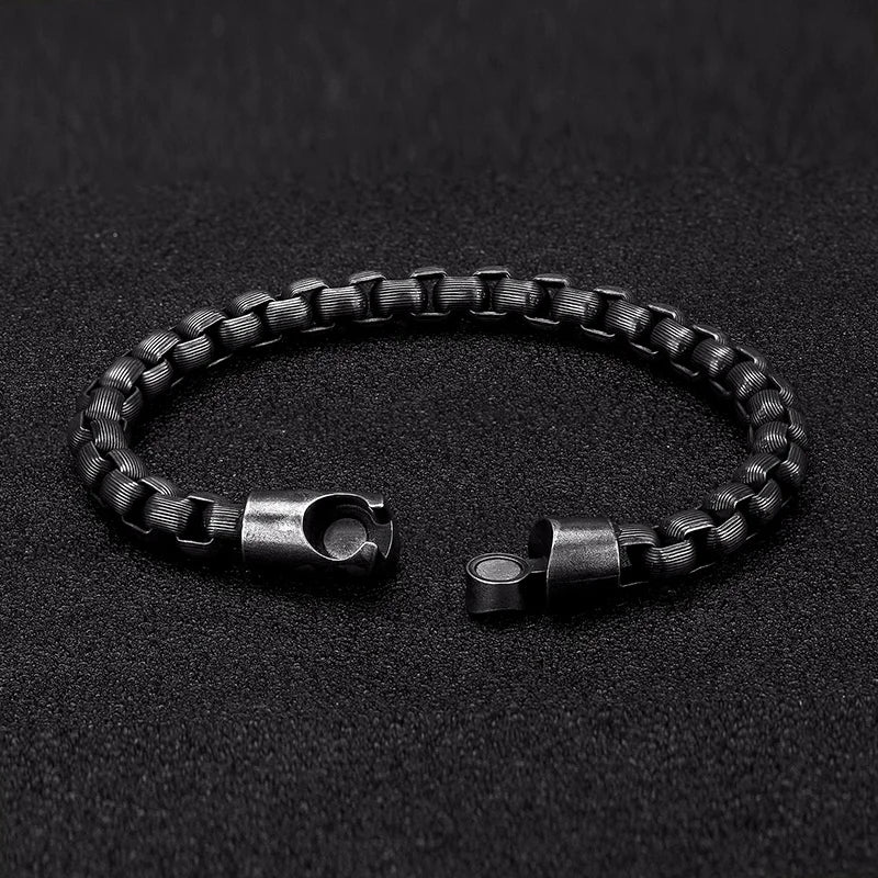 Men's Vintage Oxidized Black Box Link Chain Bracelet Online