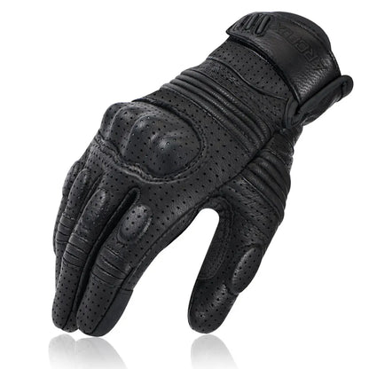 Perforated Genuine Leather Motorcycle Gloves - Bikers Accessories 2024