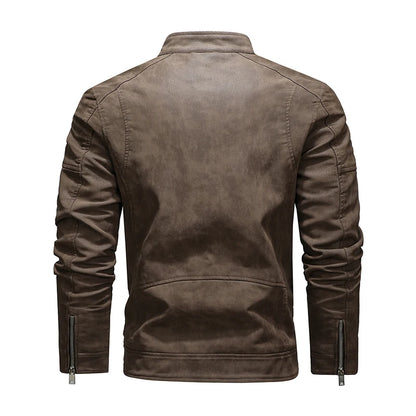 Men's Military Style Leather Motorcycle Jacket - Bikers Jacket 2024