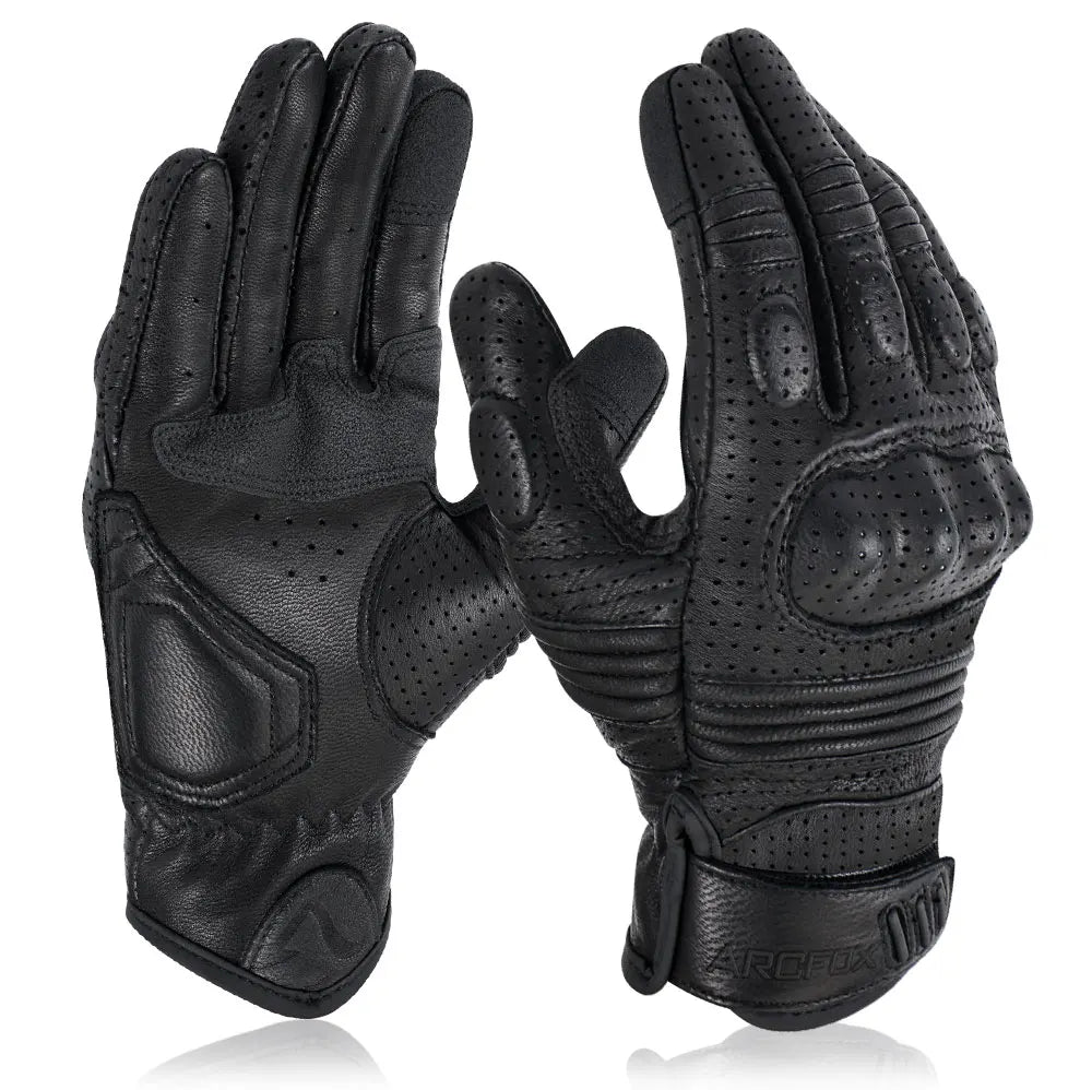 Perforated Genuine Leather Motorcycle Gloves - Bikers Accessories 2024