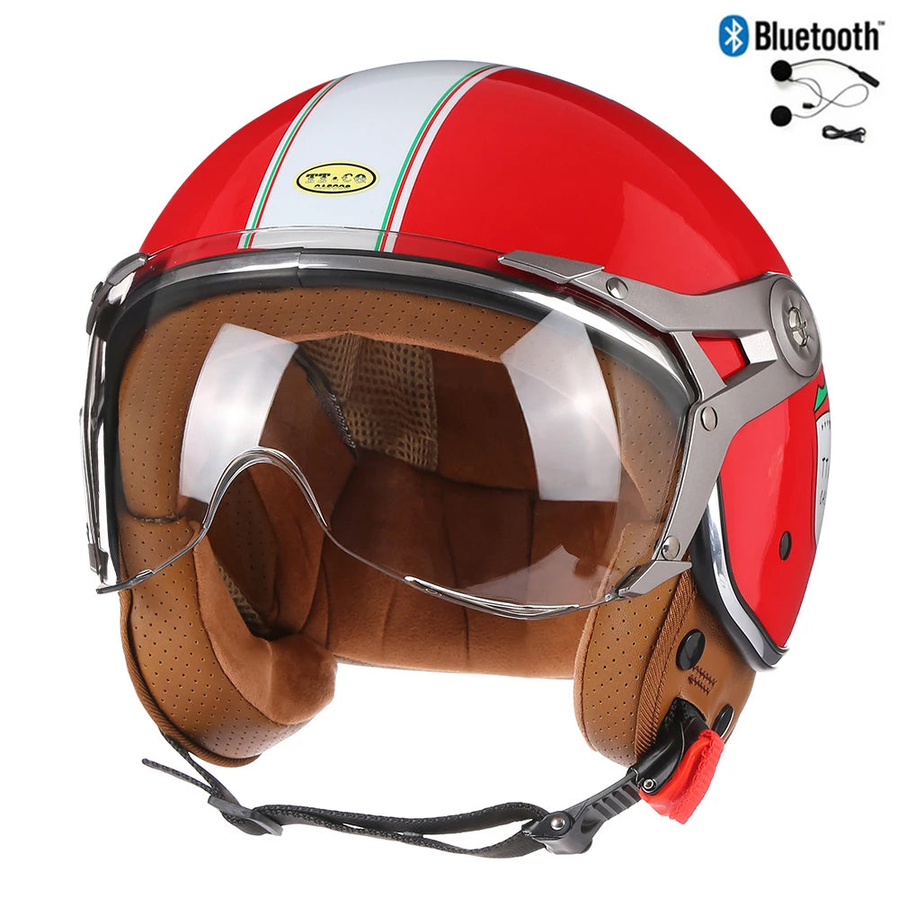 Retro 3/4 Face Jet Helmet with Bluetooth - Bikers Safety Gears Online