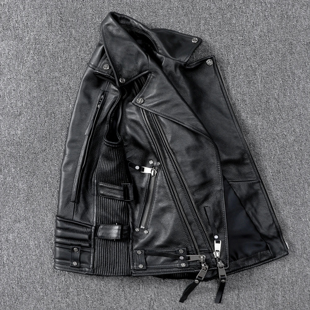 Men's Black Leather Motorcycle Vest - Street Dreams USA