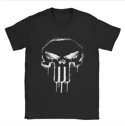 Men's Skull Print Cotton Short Sleeve T-shirt - Black Summer top 2024