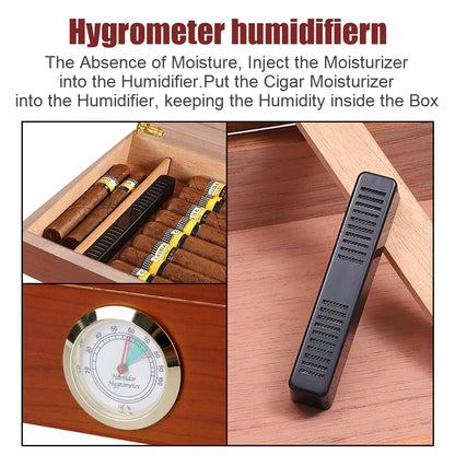 Cedar Wood Cigar Box With Hygrometer Humidifier - Cigar Accessories