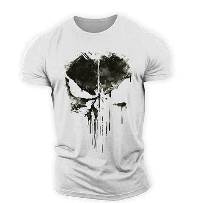 Men's Punisher Skull Print T-shirt - Summer Short Sleeves Top 2024