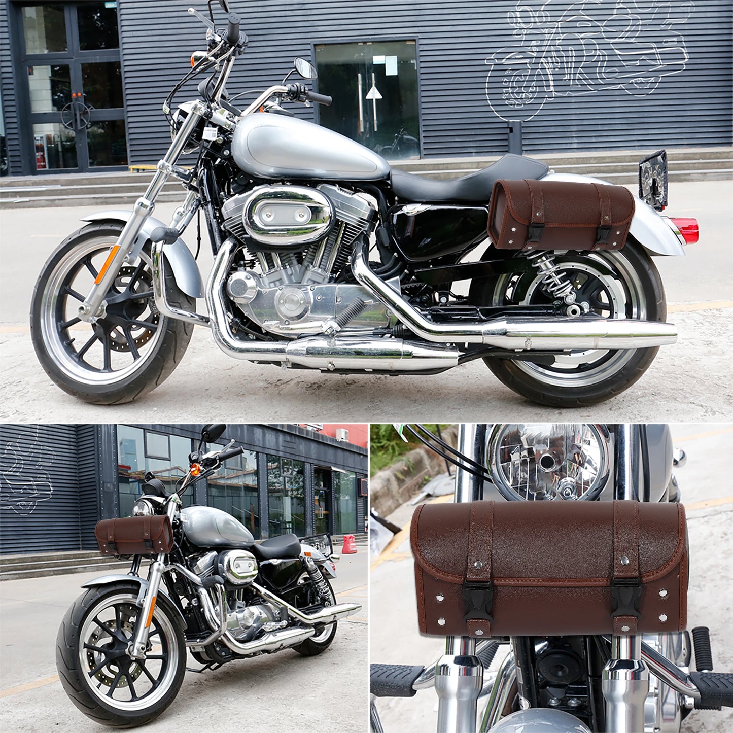 Faux Leather Motorcycle Handlebar Tool Bag - Bike Storage Bag Online