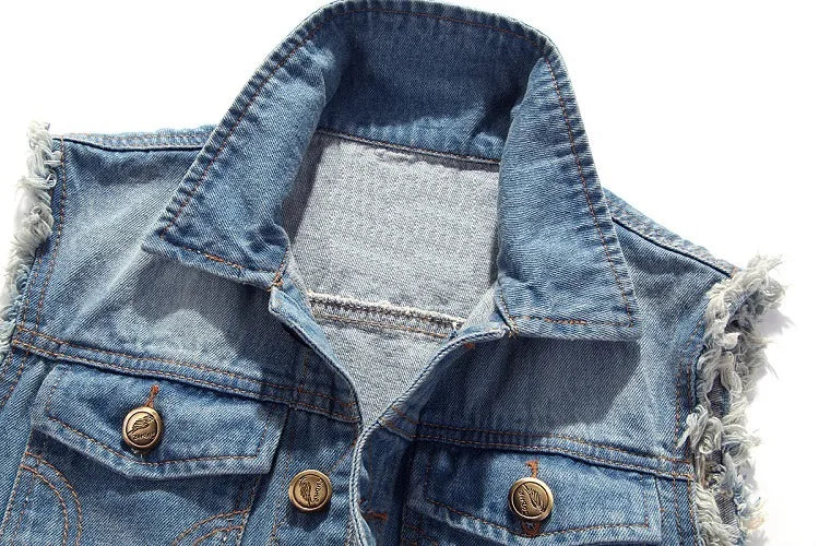 Men's Denim Ripped Jean Jacket Vest - Street Dreams USA