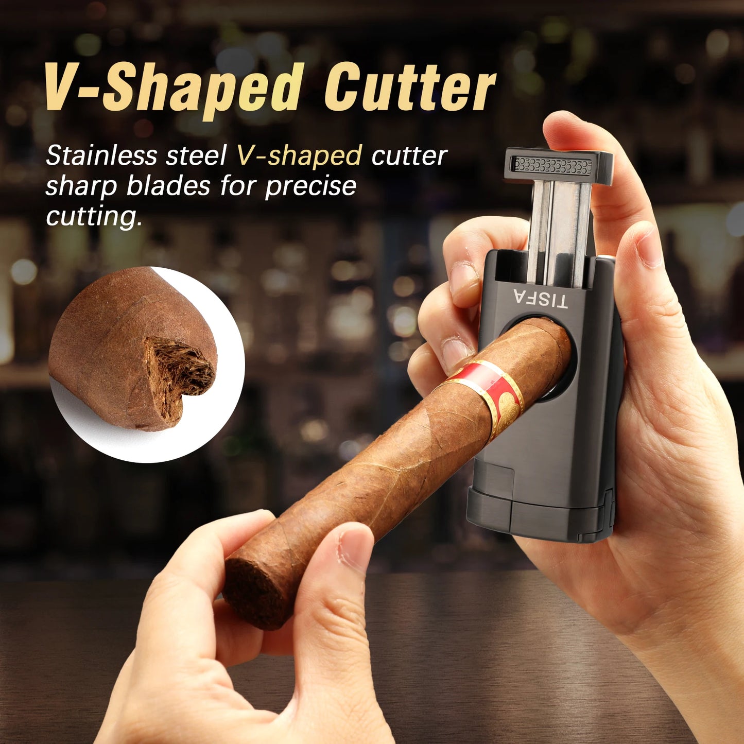 Travel Cedar Wood Cigar Humidor Case with V-Cut Cutter and Cigar Lighter - Street Dreams USA