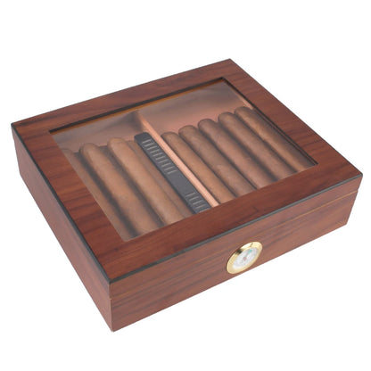 Cedar Wood Cigar Box With Hygrometer Humidifier - Cigar Accessories