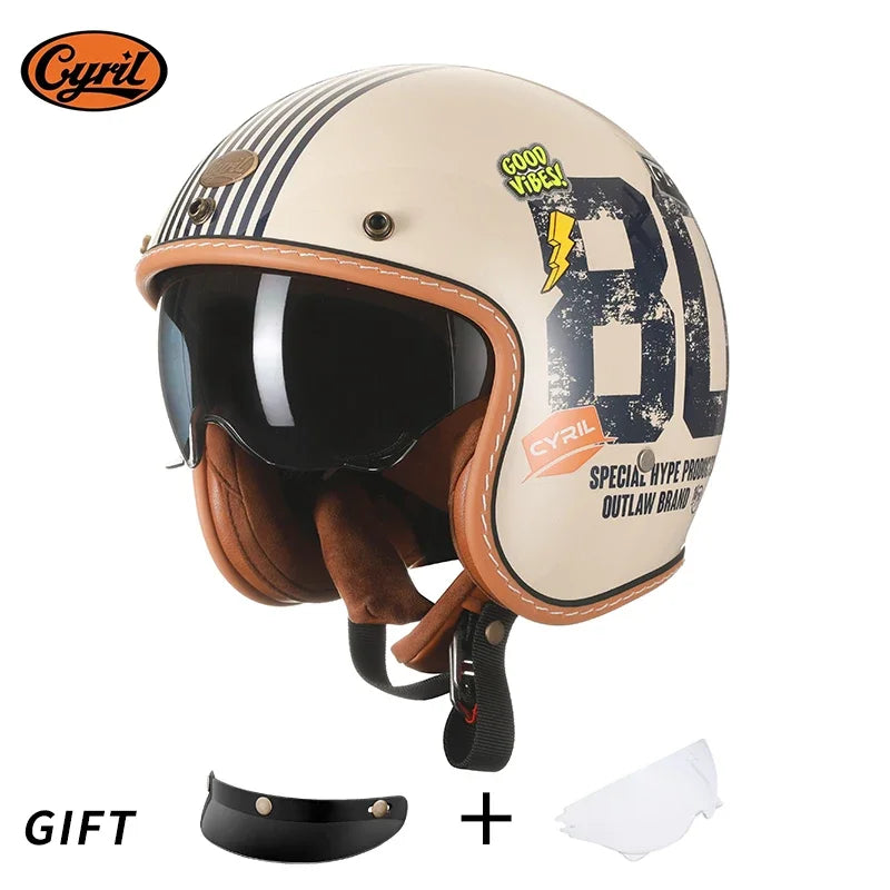 CYRIL Retro 3/4 Open Face Half Motorcycle Helmet  DOT ECE Approved - Street Dreams USA