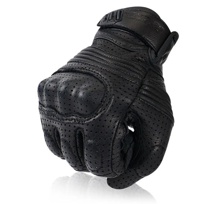 Perforated Genuine Leather Motorcycle Gloves - Bikers Accessories 2024