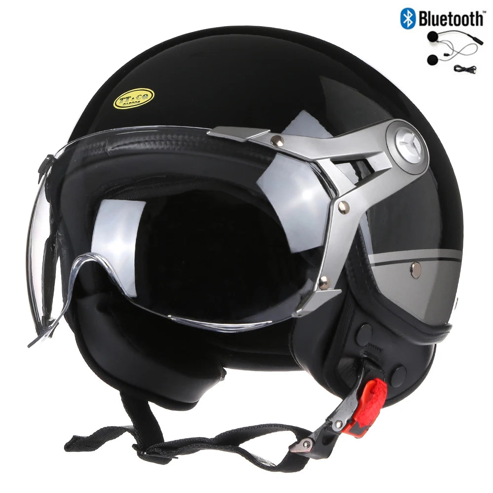 Retro 3/4 Face Jet Helmet with Bluetooth - Bikers Safety Gears Online