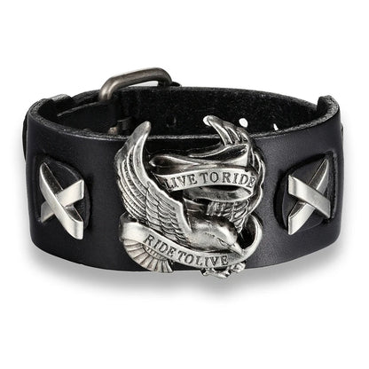 Genuine Leather Live to Ride--Ride to Live Bracelet - Bikers Jewelry