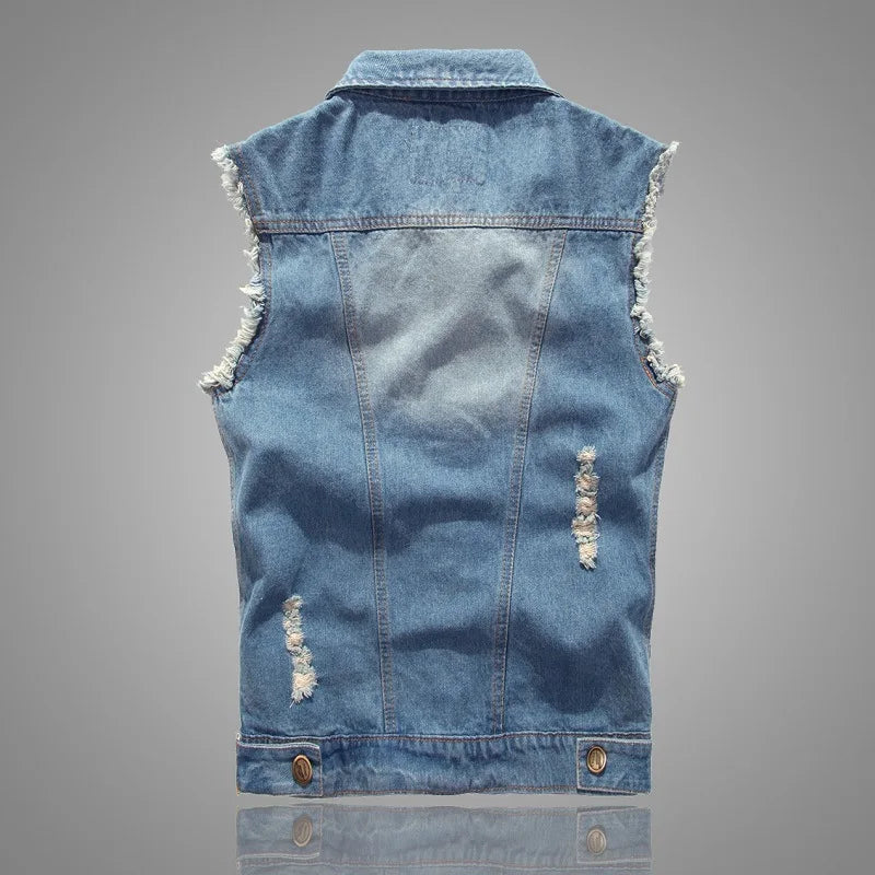 Men's Denim Ripped Jean Jacket Vest - Street Dreams USA