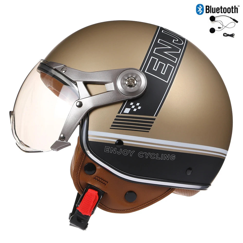 Retro 3/4 Face Jet Helmet with Bluetooth - Bikers Safety Gears Online