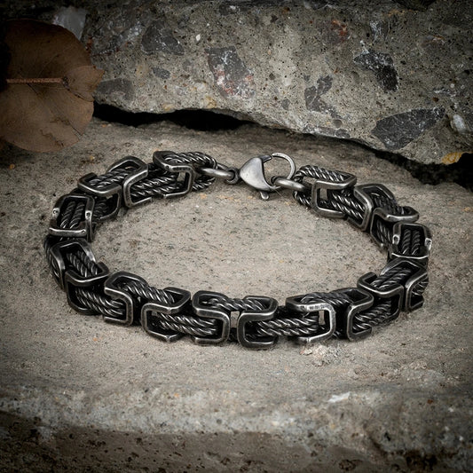 Retro Oxidized Stainless Steel Link Chain Bracelet - Bikers Jewelry