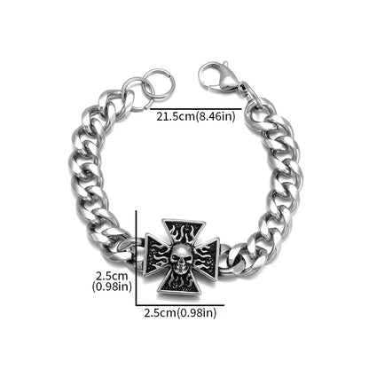 Stainless Steel Flame Cross Skull Bracelet - Street Dreams USA