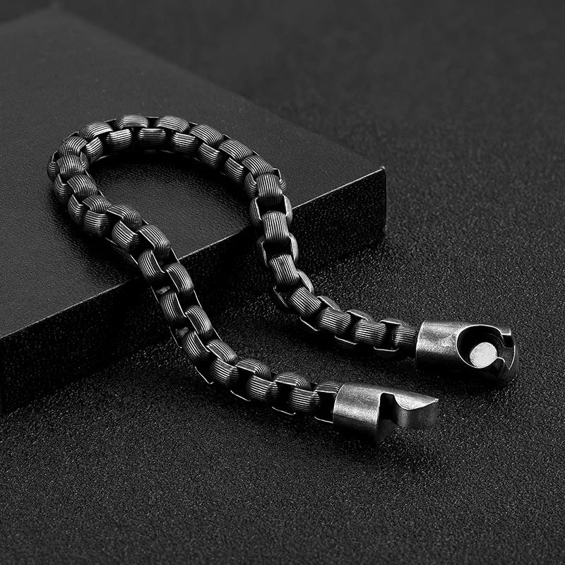 Men's Vintage Oxidized Black Box Link Chain Bracelet Online