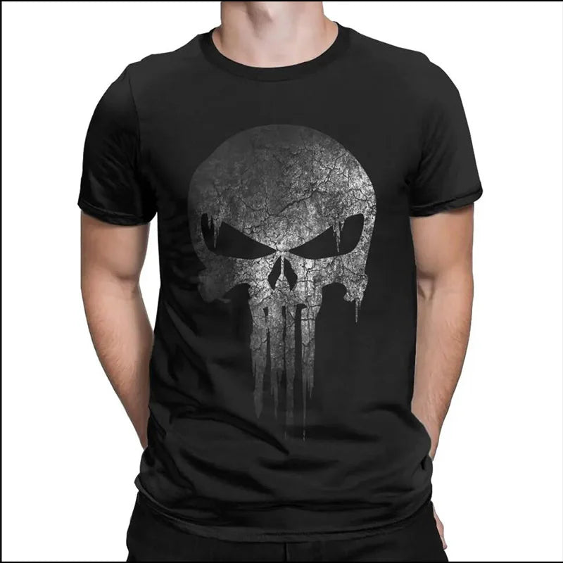 Men's Skull Print Cotton Short Sleeve T-shirt - Black Summer top 2024