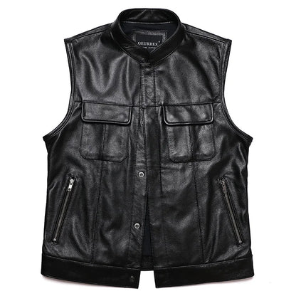 Men's Classic Sons of Anarchy Style Leather Motorcycle Vest - Street Dreams USA