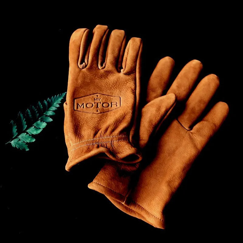 Retro Cowhide Unisex Motorcycle Gloves - Outdoor Safety Gears Online