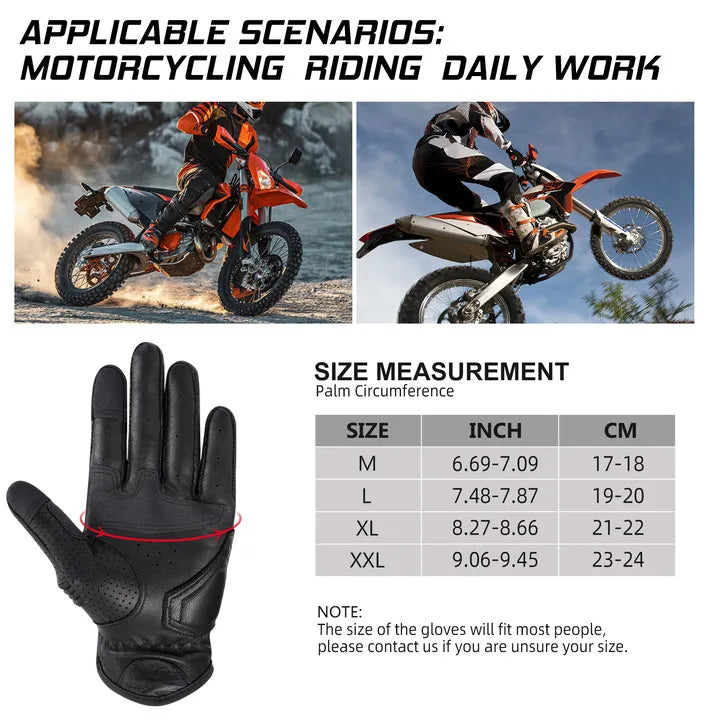 Perforated Genuine Leather Motorcycle Gloves - Bikers Accessories 2024