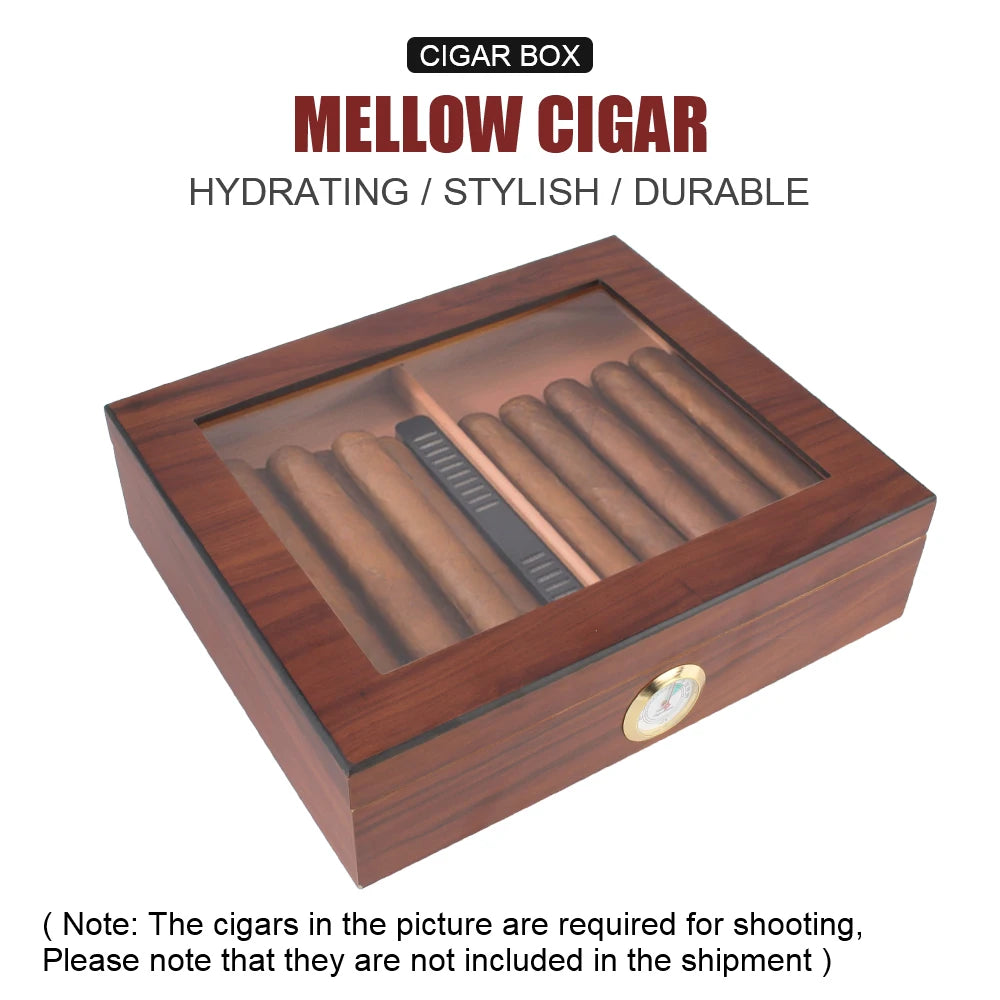 Cedar Wood Cigar Box With Hygrometer Humidifier - Cigar Accessories