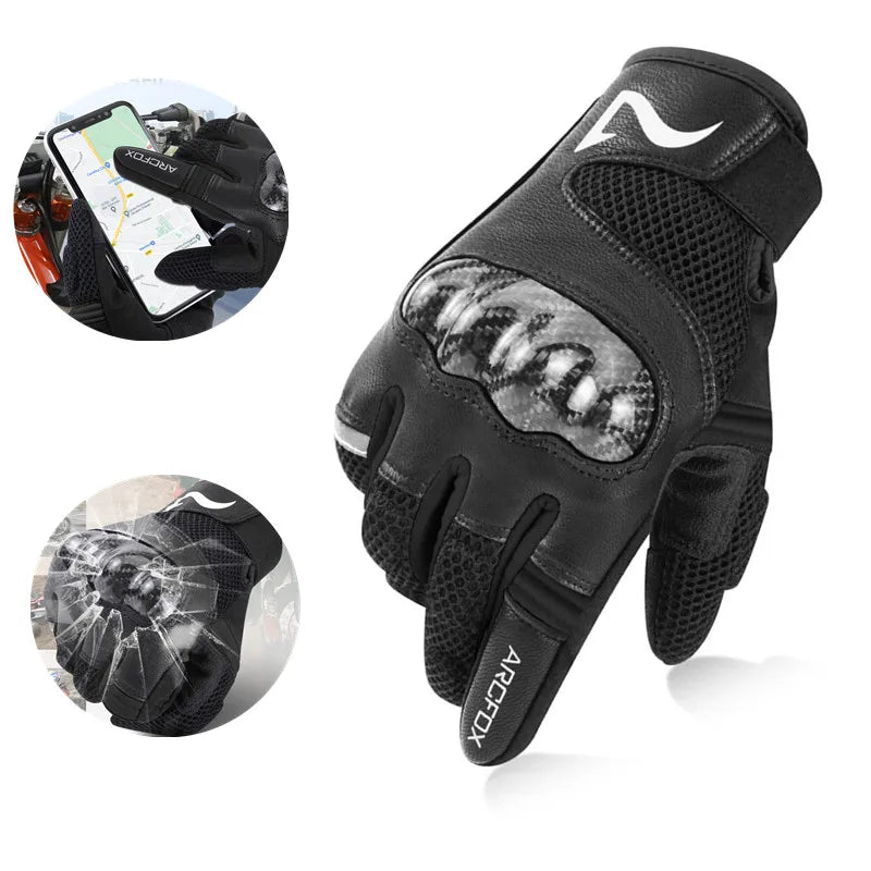 Perforated Genuine Leather Motorcycle Gloves - Bikers Accessories 2024