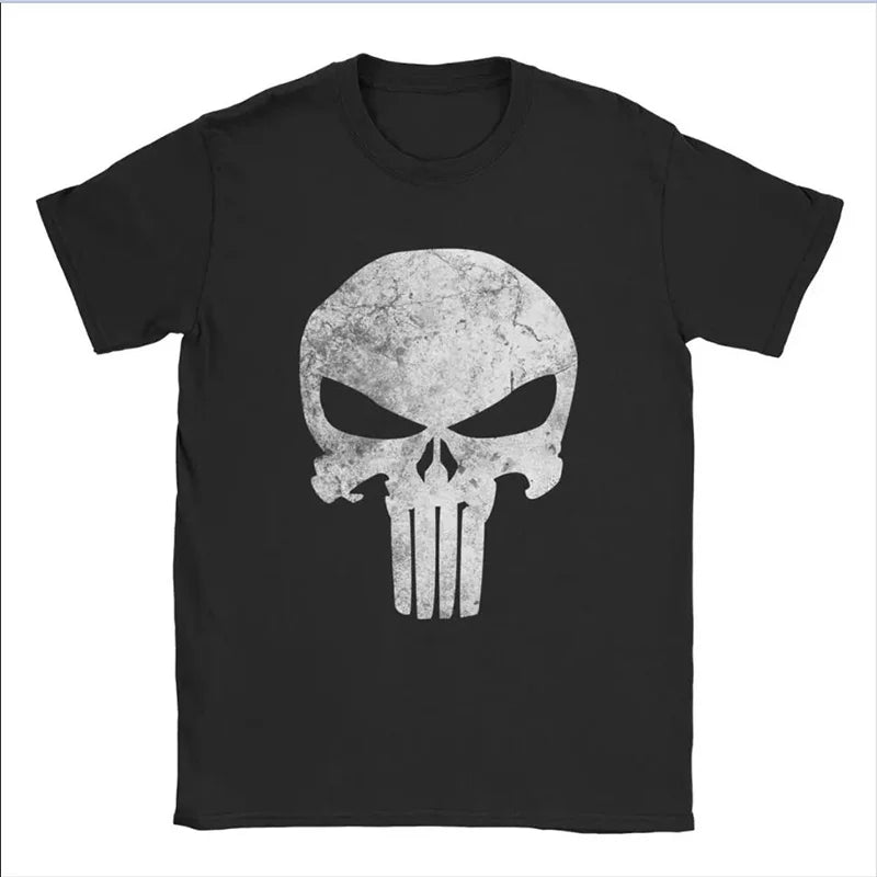 Men's Skull Print Cotton Short Sleeve T-shirt - Black Summer top 2024