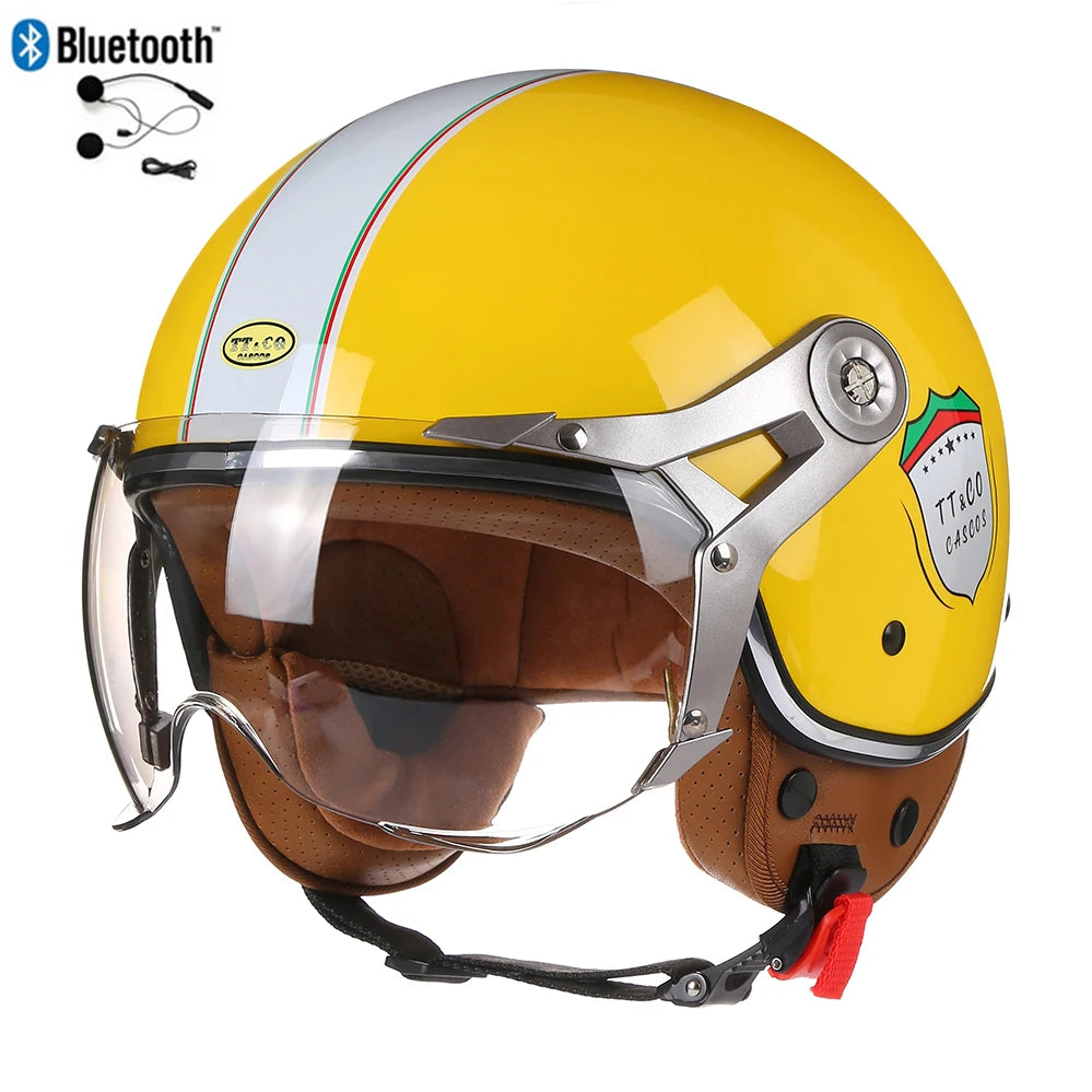 Retro 3/4 Face Jet Helmet with Bluetooth - Bikers Safety Gears Online