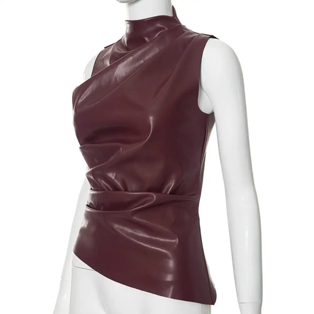 Women's Sleeveless Faux Leather Top - Street Dreams USA