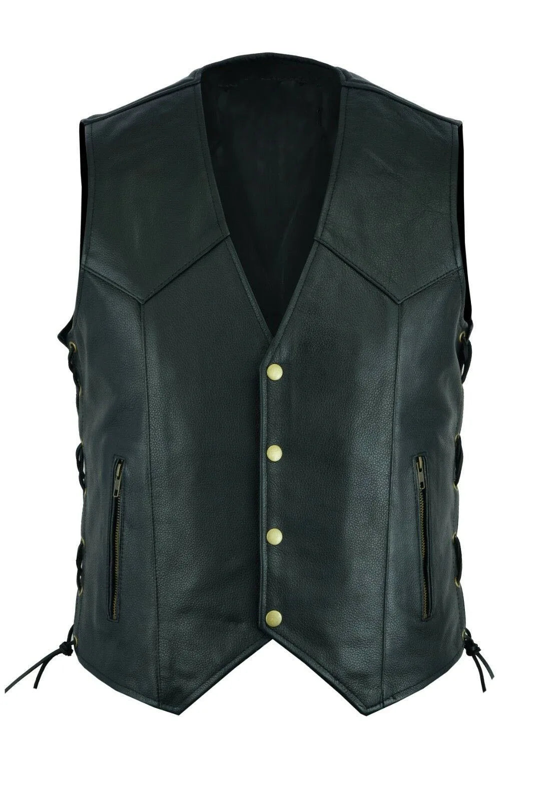 Men's Leather Motorcycle Vest - Bikers Black Sleeveless Jacket 2024