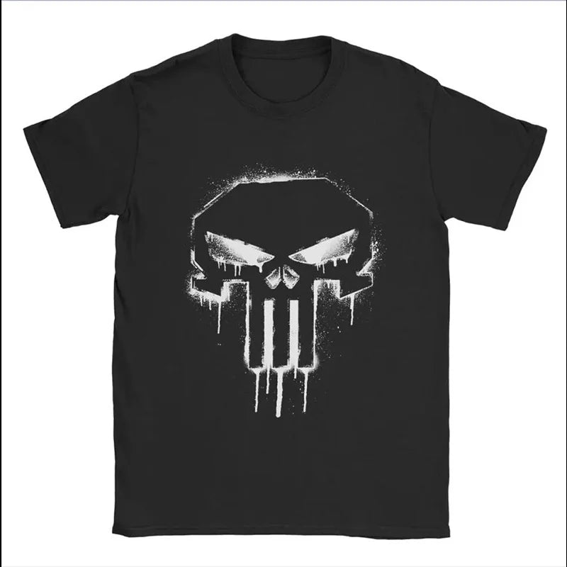 Men's Skull Print Cotton Short Sleeve T-shirt - Black Summer top 2024