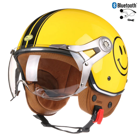 Retro 3/4 Face Jet Helmet with Bluetooth - Bikers Safety Gears Online