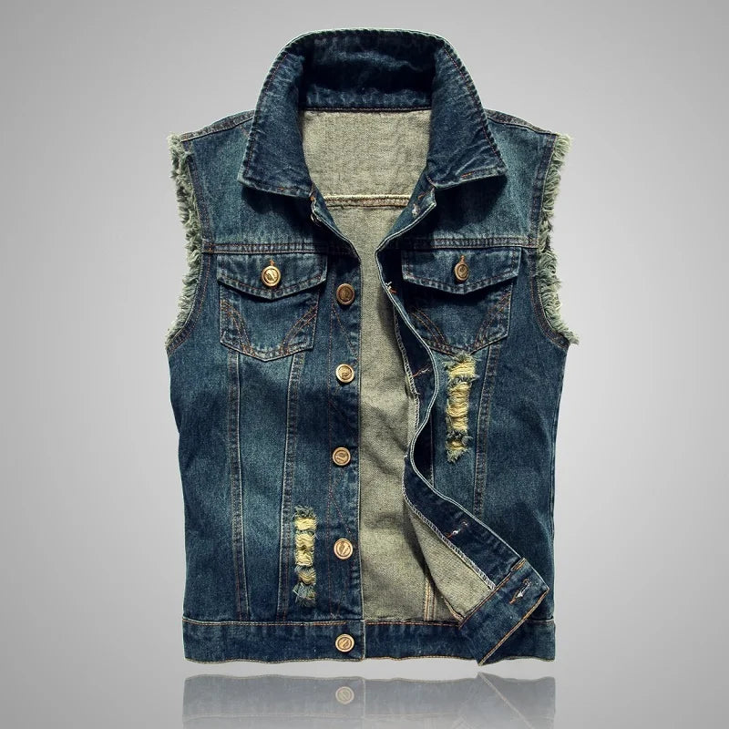 Men's Denim Ripped Jean Jacket Vest - Street Dreams USA