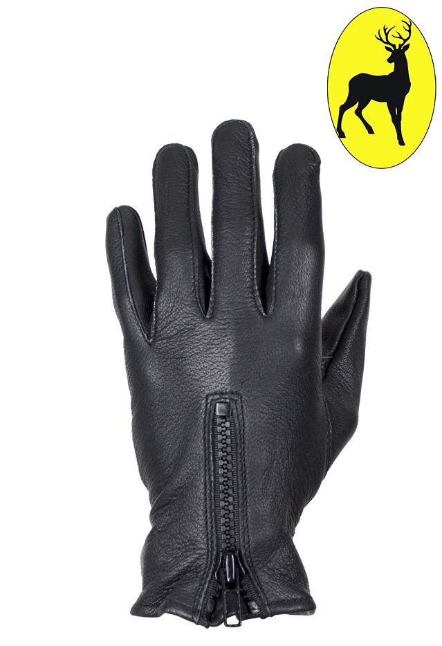 Women's Black Deer Skin Leather Gloves W/ Zipper