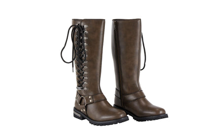 Women's Brown Long Biker Boots