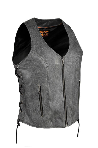 Women's Grey Zipper Front Vest Side Laces With Concealed Carry Pockets