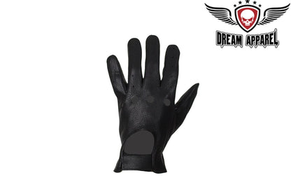 Women's Vented Black Deer Skin Leather Riding Gloves