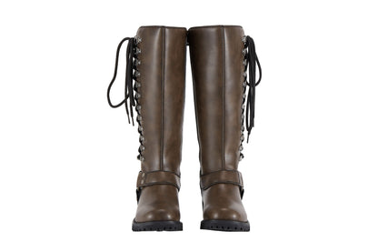 Women's Brown Long Biker Boots