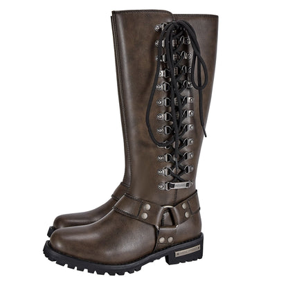 Women's Brown Long Biker Boots