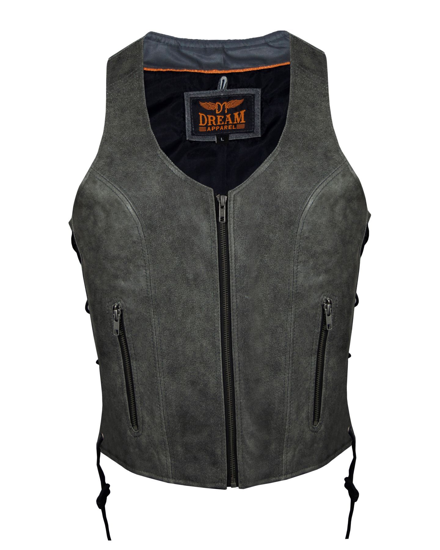 Women's Grey Zipper Front Vest Side Laces With Concealed Carry Pockets