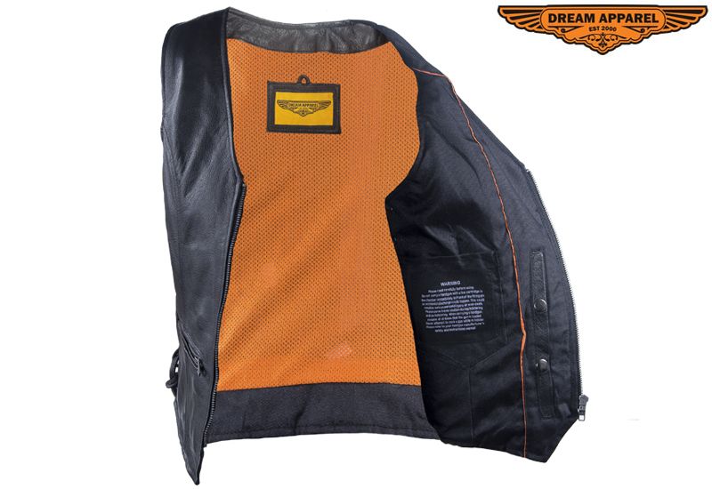 Women's Leather Motorcycle Zip Up Leather Vest With Concealed Carry