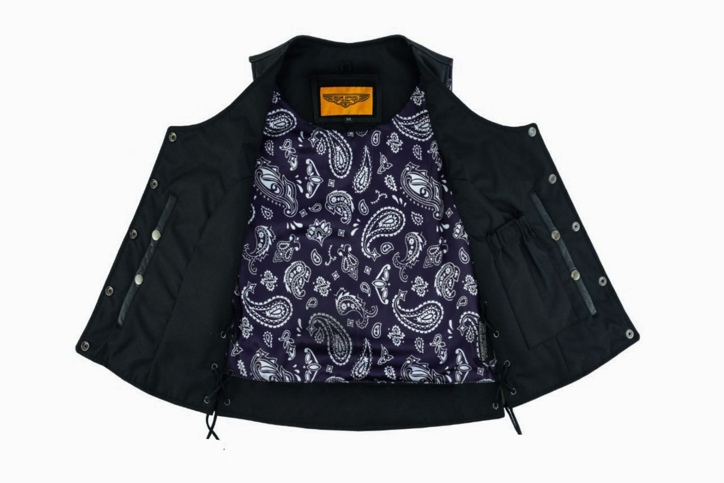 Women's Purple Paisley Lined Motorcycle Vest with Side Laces & Concealed Pockets